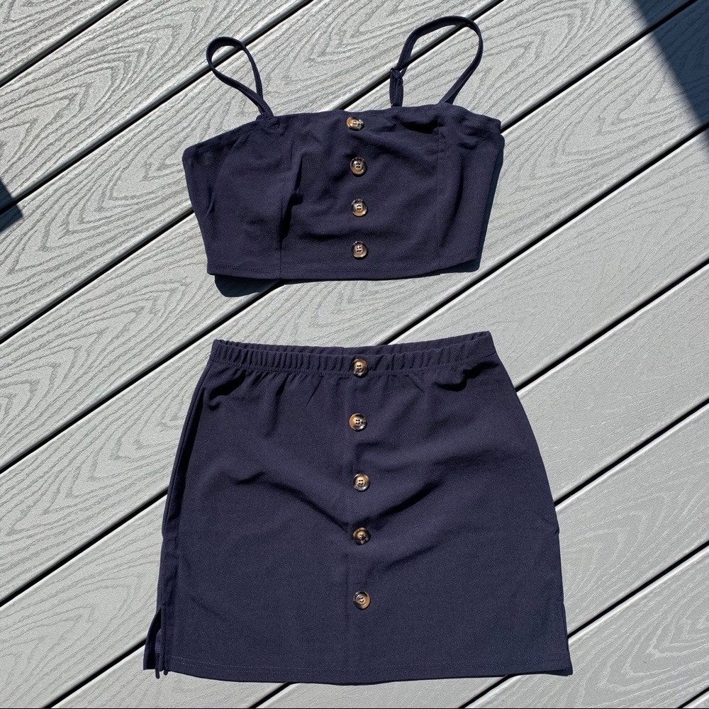 Zaful Navy Fitted 2 Piece Set (L)